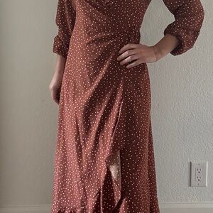 Brown Polka Dot Wrap Dress